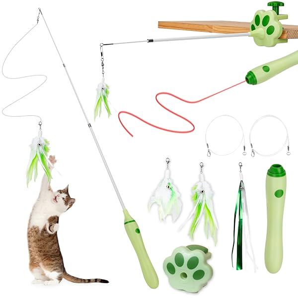 BEBOBLY 3 in 1 Retractable Cat Wand Toy Interactive Feather Toy for Indoor Cats