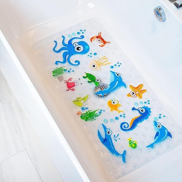 Non-Slip Cartoon Bath Mat for Kids - BEEHOMEE XL Octopus Design, Machine Washable, Perfect for Baby & Toddler Safety in Bathtub
