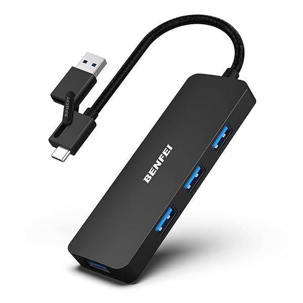 BENFEI 2-in-1 USB 3.0 Hub: 4 Ports for MacBook, PC, Surface Pro & More - Fast Data Transfer & Versatile Connectivity
