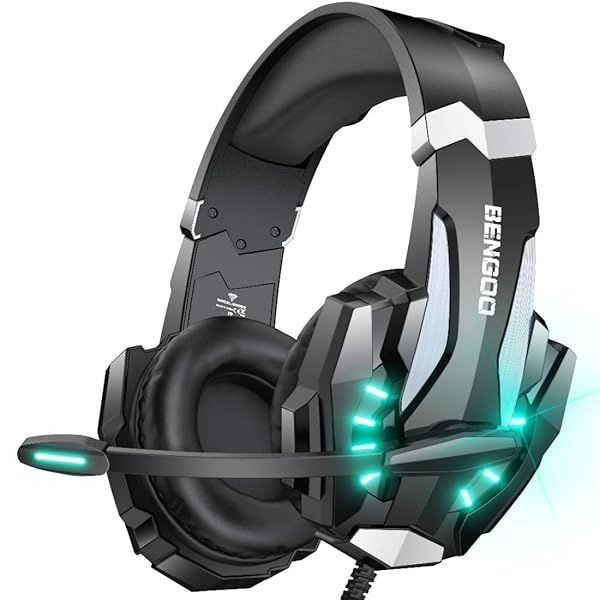 BENGOO G9000 Gaming Headset: Noise Cancelling, LED Light, Soft Earmuffs for PS4, PS5, Xbox One & PC