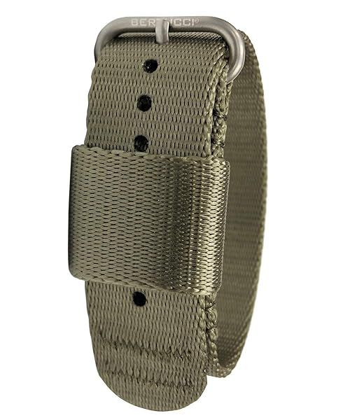 BERTUCCI Men's G-Type Comfort-Webb 22mm Nylon Watch Band with Matte Stainless Steel Buckle in Field Drab Color