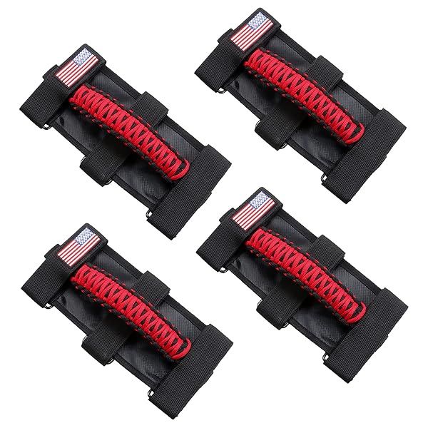 BESTAOO Roll Bar Grab Handles for Jeep Wrangler & Gladiator (1955-2024) - Premium Paracord & Metal Buckle Grip