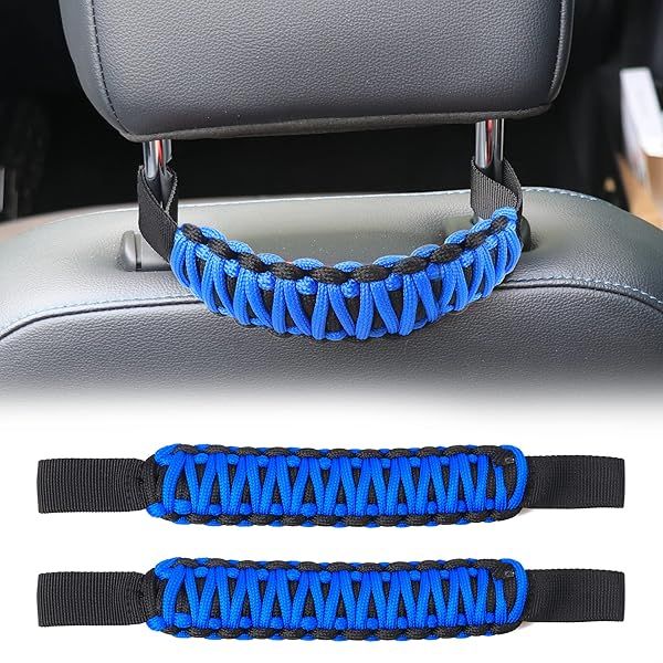 BESTAOO Headrest Grab Handles: Universal Paracord Safety Grip for Jeep Wrangler, Ford Bronco, Trucks & SUVs (Blue)