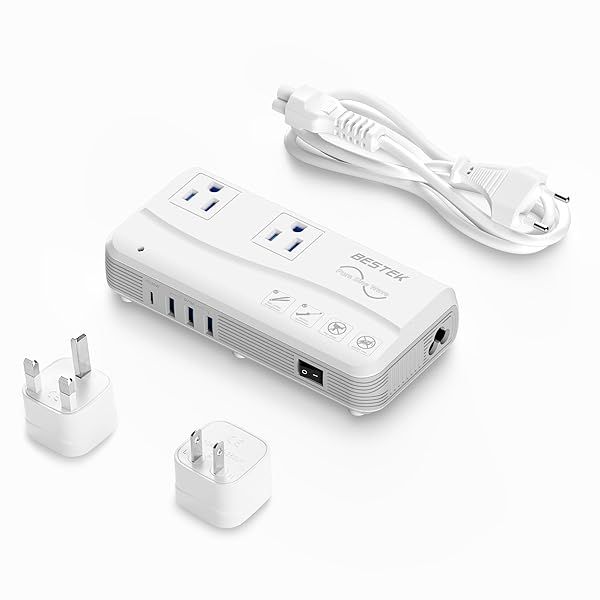 BESTEK Universal Travel Adapter Pure Sine Wave Voltage Converter 220V to 110V with 4 USB Charging Worldwide Plug Adapter