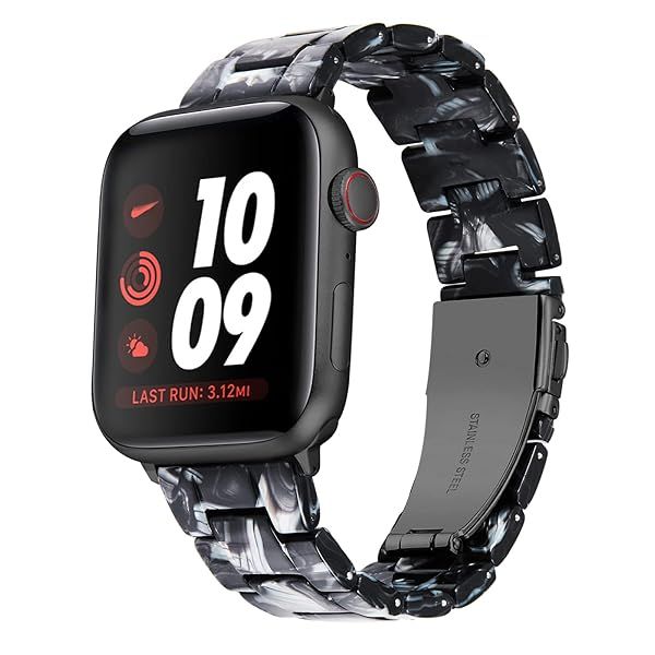 BINLUN Lightweight Resin Apple Watch Bands for 38mm 40mm 41mm 42mm 46mm Compatible with iWatch Series 10 9 8 7 6 5 4 3 2 1 SE2 SE Ice Black