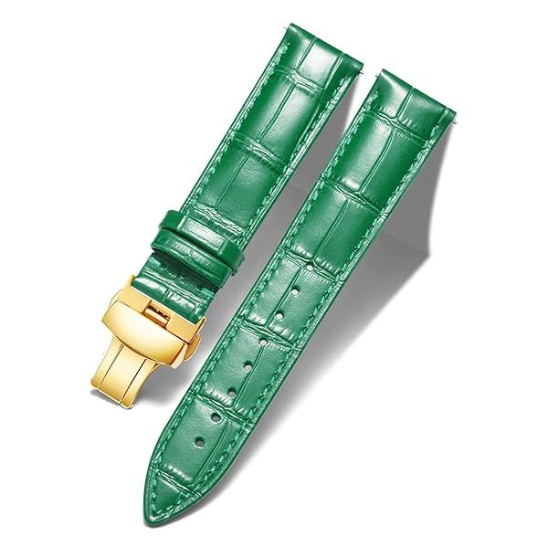 BINLUN Leather Watch Strap Quick Release with Gold Buckle 20mm for Men Women Available in Green Multiple Sizes