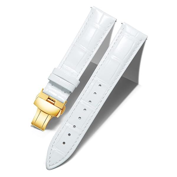 BINLUN Leather Watch Strap Quick Release with Gold Buckle 16mm for Men and Women Stylish and Durable Watch Band in White