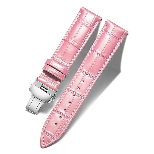 BINLUN Leather Watch Strap Quick Release with Silver Buckle 12mm Pink Band for Men Women Stylish and Comfortable