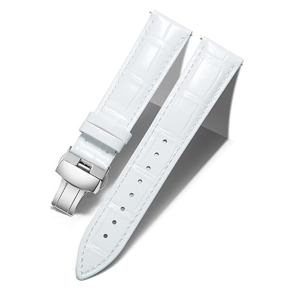 BINLUN Leather Watch Strap Quick Release with Silver Buckle 13mm Stylish Band for Men and Women in White Color