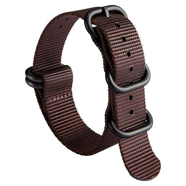 BINLUN Nylon Watch Strap Thick Premium Ballistic Multicolor Bands for Men Women 18mm 19mm 20mm 21mm 22mm 23mm 24mm with Military Heavy Duty 5 Rings Stainless Steel Buckle(Brown-Black,18mm)