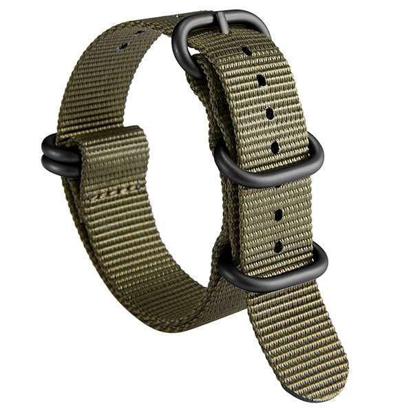 BINLUN Nylon Watch Strap Thick Premium Ballistic Multicolor Bands for Men Women 18mm 19mm 20mm 21mm 22mm 23mm 24mm with Military Heavy Duty 5 Rings Stainless Steel Buckle(Green-BLack,18mm)