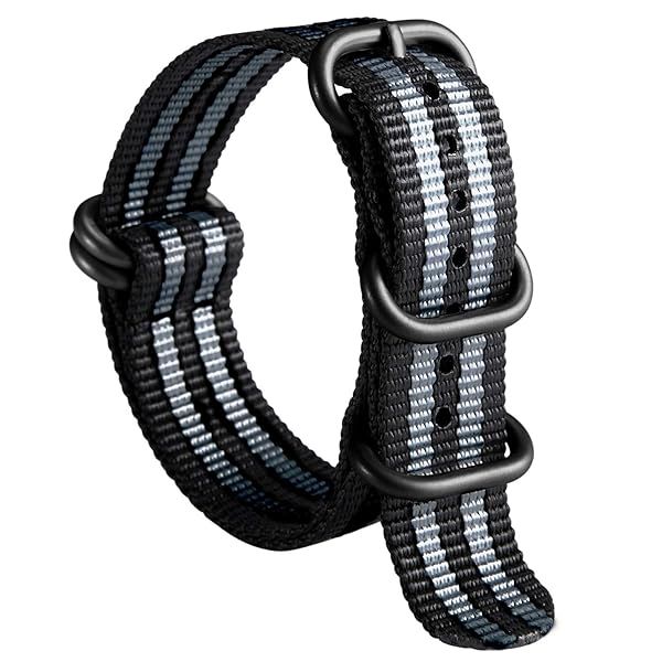 BINLUN Premium Nylon Watch Strap Thick Multicolor Bands for Men Women 18mm to 24mm with Heavy Duty Stainless Steel Buckle Black Grey-Black