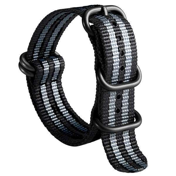 BINLUN Nylon Watch Strap Thick Premium Ballistic Multicolor Bands for Men Women 18mm 19mm 20mm 21mm 22mm 23mm 24mm with Military Heavy Duty 5 Rings Stainless Steel Buckle(Black Grey-Black,19mm)