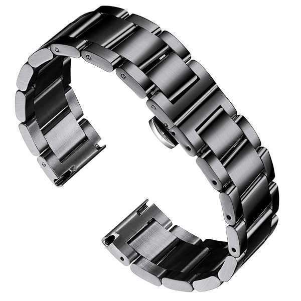 BINLUN Thick Stainless Steel Watch Band Metal Heavy Polished Matte Brushed Finish Watch Strap Replacement for Men Women 16mm/18mm/20mm/21mm/22mm/23mm/24mm/26mm(Brushed Finish Black,26mm)