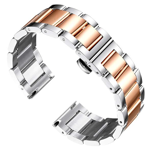 BINLUN Thick Stainless Steel Watch Band Replacement for Men Women Polished Silver Rose Gold 16mm 18mm 20mm 21mm 22mm 23mm 24mm 26mm