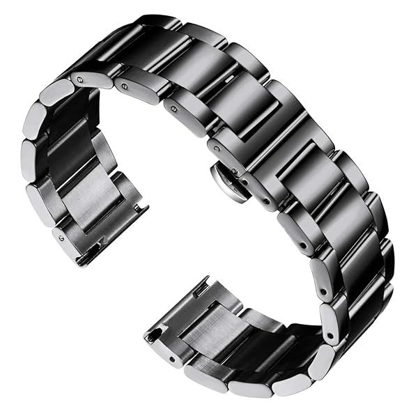 BINLUN Thick Stainless Steel Watch Band Replacement for Men Women Polished Black 20MM Heavy Matte Brushed Finish 16mm to 26mm Sizes