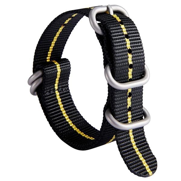 BINLUN Thick Nylon Watch Strap Replacement Bands for Men 18mm 20mm 22mm 24mm Military Heavy Duty with Silver Black Stainless Steel Buckle