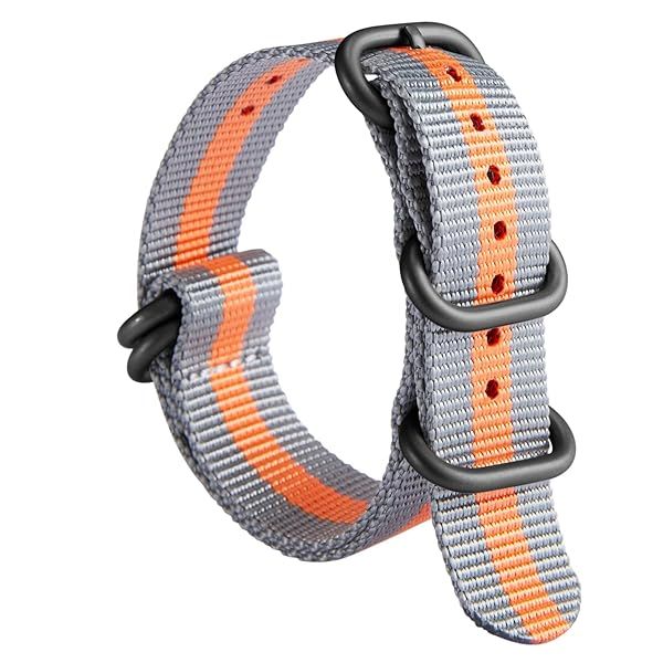 BINLUN Thick Nylon Watch Strap Replacement Bands for Men 18mm 20mm 22mm 24mm Military Heavy Duty with Silver Black Buckle Grey Orange 24mm