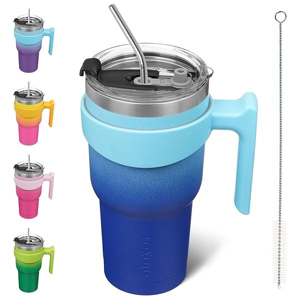 BJPKPK 30 oz Stainless Steel Insulated Tumbler Cup with Handle Straw and Lid Sky Color