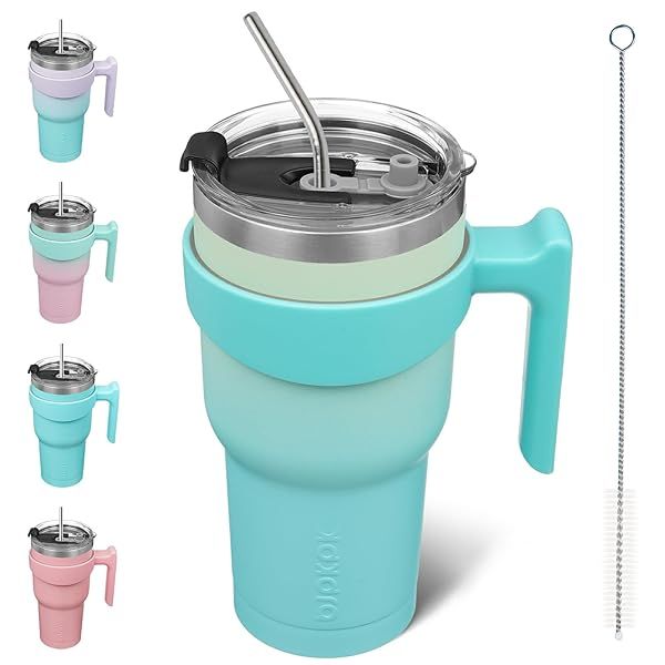 BJPKPK 30 oz Mint Tumbler with Handle and Straw Lid Stainless Steel Insulated Travel Coffee Cup
