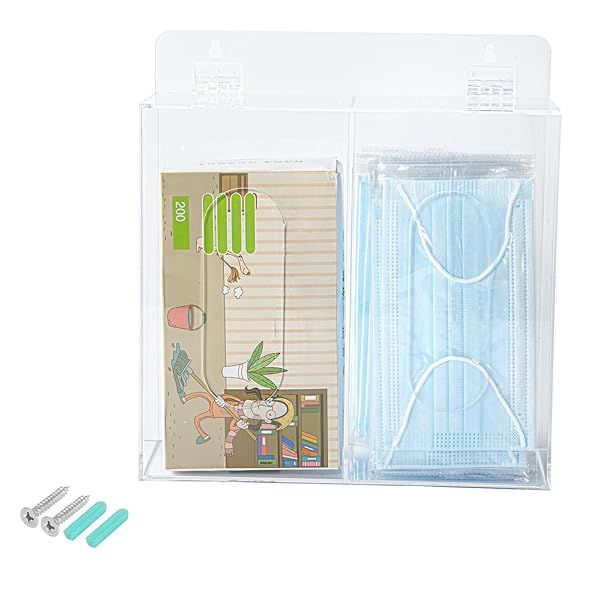 BKMAMLAB Wall Mounted Glove Dispenser, Hairnet Shoe Cover Dispenser?Acrylic Glove Box Holder, Clear (for 2 Boxes)