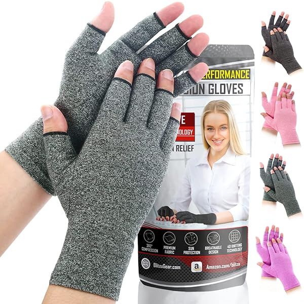 Compression Arthritis Gloves for Pain Relief for Women and Men Fingerless Hand Support for Carpal Tunnel Tendonitis Neuropathy Grey L
