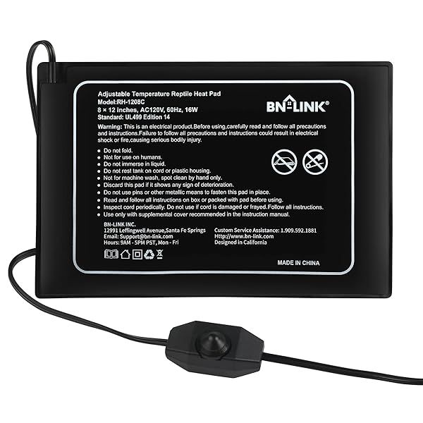 BN-LINK Reptile Heating Pad 8X12 Adjustable Temperature Waterproof Heating Mat for Turtles Lizards Frogs and Other Reptiles