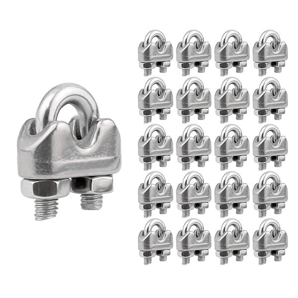 BNYZWOT 1/16 Inch M2 Stainless Steel Wire Rope Cable Clip Clamp 20 Pack for Secure Fastening and Durable Support