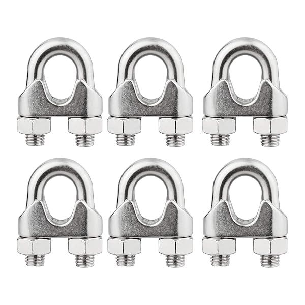 BNYZWOT 1/2 Inch Stainless Steel Wire Rope Cable Clamp Fastener Clips Set of 6 for Secure and Reliable Use