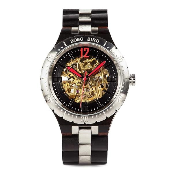 BOBO BIRD Mens Wooden Automatic Mechanical Watch Luxury Multifunction Business Style Black