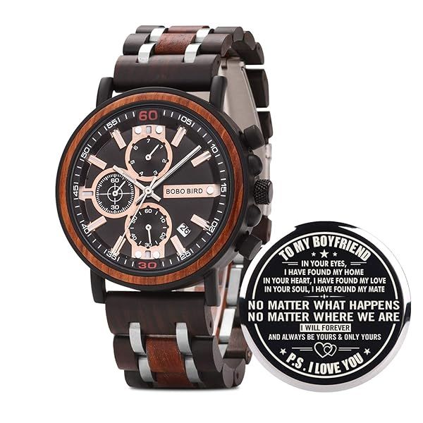 BOBO BIRD S18-1 Personalized Engraved Wood Watch Custom Wooden Watch for Husband Boyfriend Birthday Anniversary Gift