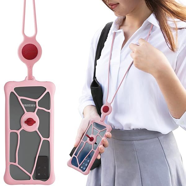 BONE Lanyard Phone Bubble Tie 2 Adjustable Neck Strap and Anti-Shock Bumper Case for iPhone 12 Samsung Galaxy Google Pixel Pink