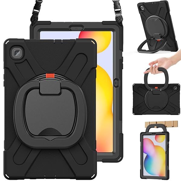 BRAECN Galaxy Tab S6 Lite Case 2020 Heavy Duty Silicone with Grip Strap Kickstand S Pen Holder for Samsung Tab S6 Lite 10.4 Inch Black