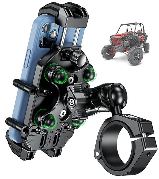 BRCOVAN Anti-Theft UTV Phone Mount Holder with Vibration Dampener and Secure Lock, Fit 1.5 1.65 1.75 1.85 2'' Roll Cage Bar, Heavy Duty, Adjustable