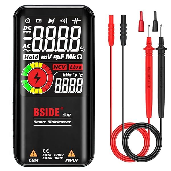 BSIDE Digital Multimeter: 9999 Counts Auto-Ranging LCD Voltmeter for Voltage, Capacitance, Resistance & More with Flashlight