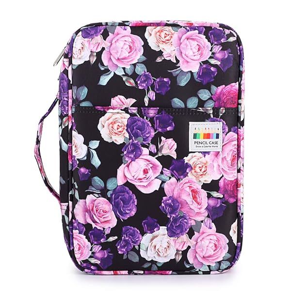 BTSKY 300 Slots Colored Pencil Case Organizer Portable Multilayer Holder for Prismacolor Crayola Gel Pens Purple Rose