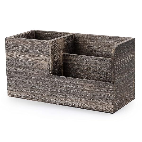 BTSKY Retro Wood Desk Pen Pencil Holder Multi-Function Organizer for Office Home Accessories Vintage Brown