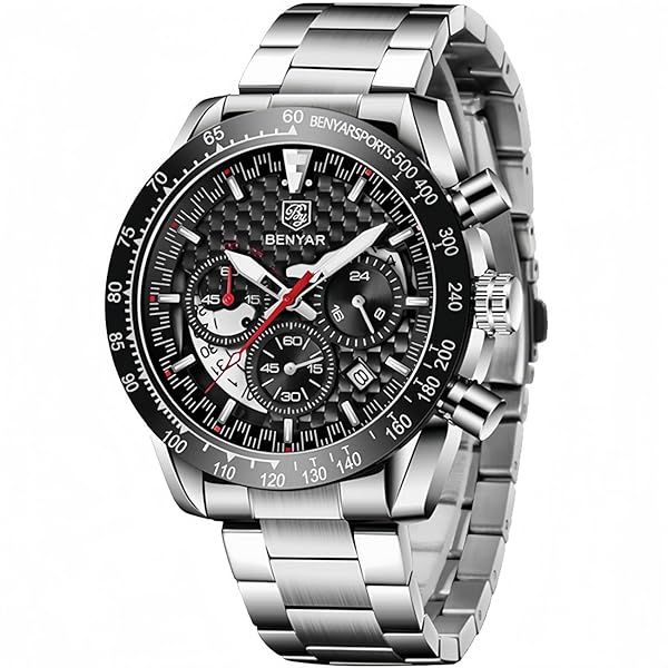 BY BENYAR Mens Sports Stylish Analog Quartz Chronograph Watch Waterproof Business Leather Strap Wrist Watch for Men