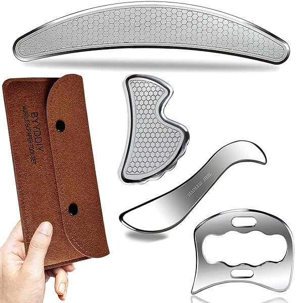 BYYDDIY 4 in 1 Gua Sha Massage Tool Set for Muscle Fascia Scraping and Scar Tissue Therapy