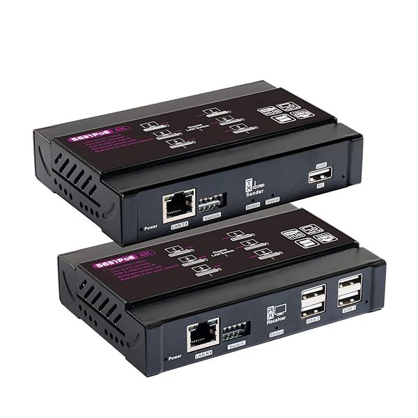 Basicolor 4K PoE HDMI KVM Extender: 328ft Lossless USB Ethernet Over Cat5/Cat6 - Plug & Play, Near Zero Latency