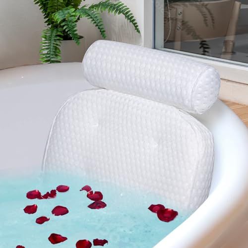 Ultimate Bath Pillow for Neck & Back Support - Non-Slip Suction Cups & 4D AirenMesh Comfort for Relaxation