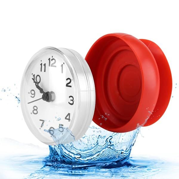Waterproof Suction Cup Bathroom Clock - Red Wall Clock for Shower & Kitchen