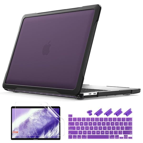 Batianda Ultimate Protection Case for MacBook Pro 13 inch A2338 M2 M1 Shockproof with Keyboard Cover Screen Protector Purple