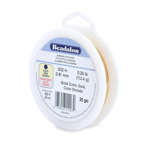 Beadalon German Style 20 Gauge Gold Wire for Jewelry Making - 78 ft Round Spool