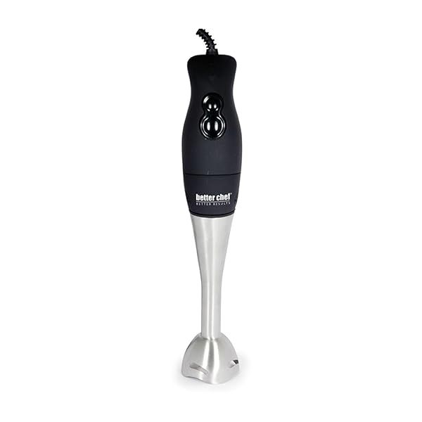 Better Chef Immersion Blender with Whisk Attachment - 200W, 2-Speed, Stainless Steel, Rubber Grip & Measuring Cup (Black)