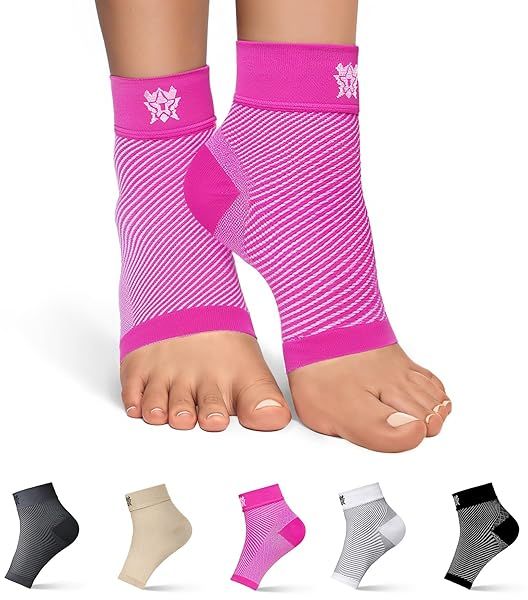 Bitly Compression Socks for Plantar Fasciitis - Arch Support & Heel Pain Relief for Men & Women (Pink, Large)