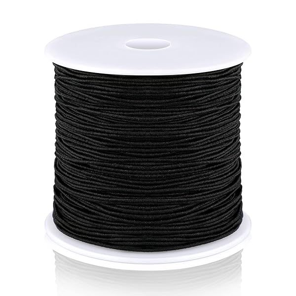 100M Black Elastic String for Bracelets & Jewelry Making - Stretchy Cord for Beading & Sewing