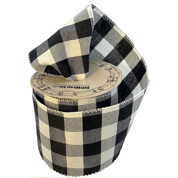 Black White Buffalo Plaid Ribbon 4 Inch x 10 Yards Wired Edge for Christmas Tree Fall Halloween Rustic Farmhouse Wreath Craft Gifts
