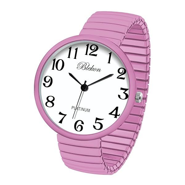 Shop Blekon Super Large Face Stretch Band Watch - Japanese Movement PC21J in Baby Pink