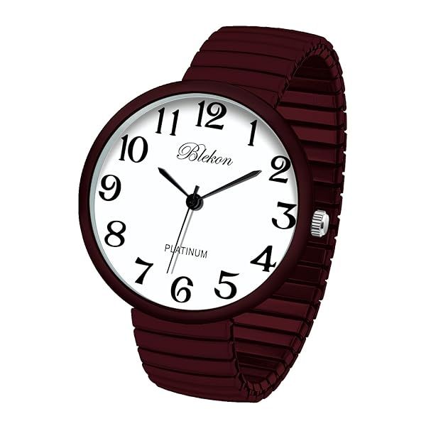 Shop Blekon Super Large Face Stretch Band Watch - Japanese Movement PC21J in Maroon | Fashionable & Durable Timepiece